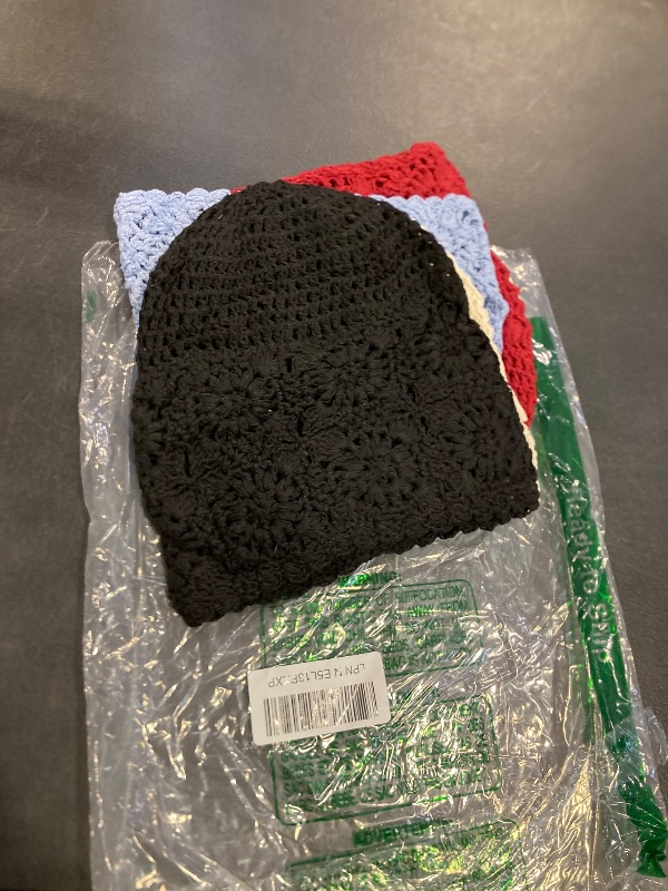 Photo 1 of 4 Pcs Crochet Slouchy Beanie Hat 2025 Fall Handmade Knit Floral Skull Cap Cotton Cutout Hats for Women Lightweight Knitted(Black, Beige, Wine Red, Blue)