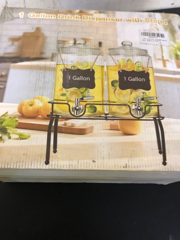 Photo 1 of 1 Gallon Glass Drink Dispenser Set of 2, Drink Dispensers for Parties, Beverage Dispenser with Stand, Glass Lid, 100% Leakproof Spigot, Ideal for Lemonade, Juice, Iced Tea, Laundry Detergent Dispenser