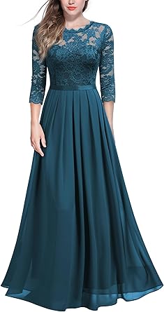 Photo 1 of *LIGHT BLUE*****Miusol Women's Elegant Floral Lace 3/4 Sleeve Bridesmaid Formal Maxi Dress M