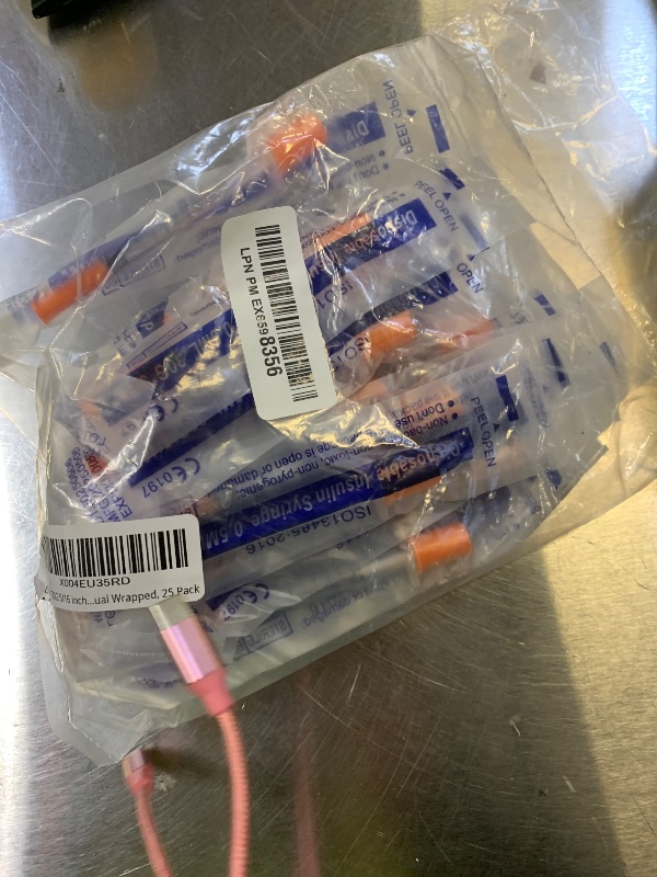 Photo 1 of 0.5ml 30G 5/16 inch Syringe, U-100 Scientific Lab Syringes, Individual Wrapped, 25 Pack