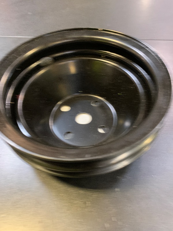 Photo 1 of 1 PC SHLPDFM Pulley Black Steel SWP 5/8" Double-Groove Short Water Pump Pulley Compatible with Small Block Chevy SBC 262 265 267 283 302 305 307 327 350 400