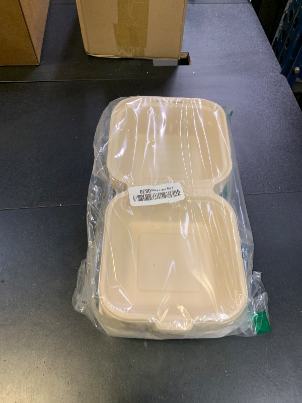 Photo 1 of [50 COUNT]Harvest Pack PFAS FREE 6 X 6" Compostable Clamshell Take Out Food Containers, Square To go Boxes with Lids, Heavy-Duty Disposable Bagasse Bento Cake Box, from Eco-Friendly Sugarcane Fibers