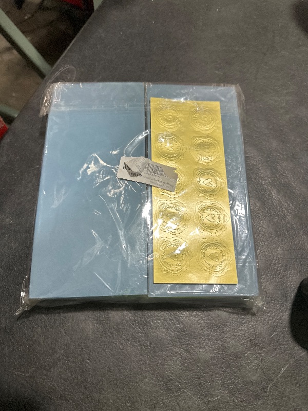 Photo 1 of 100 Pack #10 Business Envelopes with Gold Border, Self Seal Standard Envelopes with Gold Stickers for Office, Checks, Letter Mailing, Invoices, 4 1/8 x 9 1/2 Inches (Dusty-Blue)