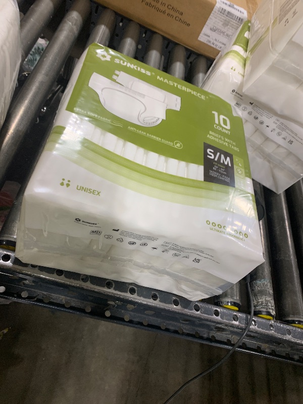 Photo 1 of 1 pack SUNKISS Masterpiece Adult Diapers with Tabs, Unisex Disposable Incontinence Briefs for Women and Men, Odor Control, White, Small/Medium, 10 Count