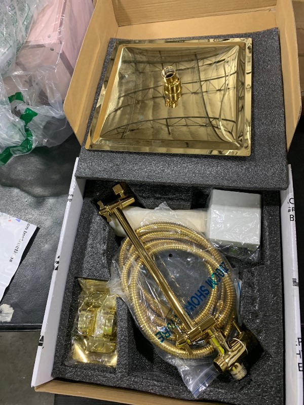 Photo 1 of 10'' Square Rain Shower Heads with Handheld, High Pressure Shower Head Combo with 11'' Adjustable Extension Arm, All Metal Shower Wand with 78'' Anti-Leak Shower Hose, 3 Way Diverter Valve, Gold