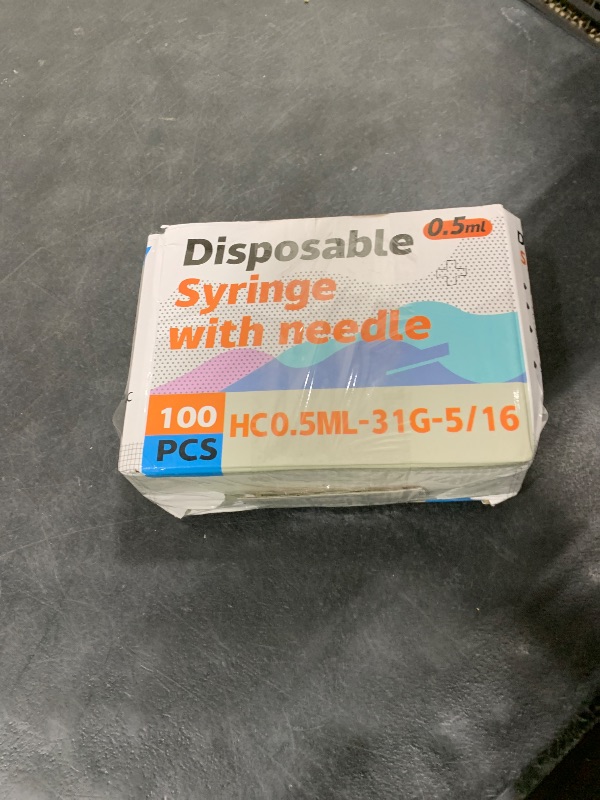Photo 1 of 0.5ML Syringe, Lab Supplies Syringes 31G 5/16 Inch, Individually Wrapped, Pack of 100