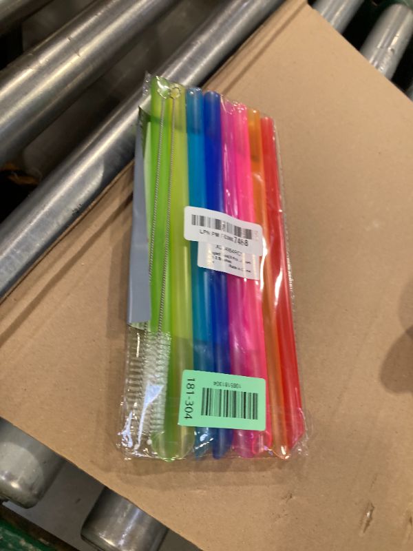 Photo 1 of [Angled Tips] 8 Pcs Reusable Boba Straws & Smoothie Straws - Multi Colors Jumbo Wide Reusable Straw, BPA FREE Food-Grade Plastic Straw for Bubble Tea(Tapioca, Boba Pearls), Milkshakes with 2 Brushes