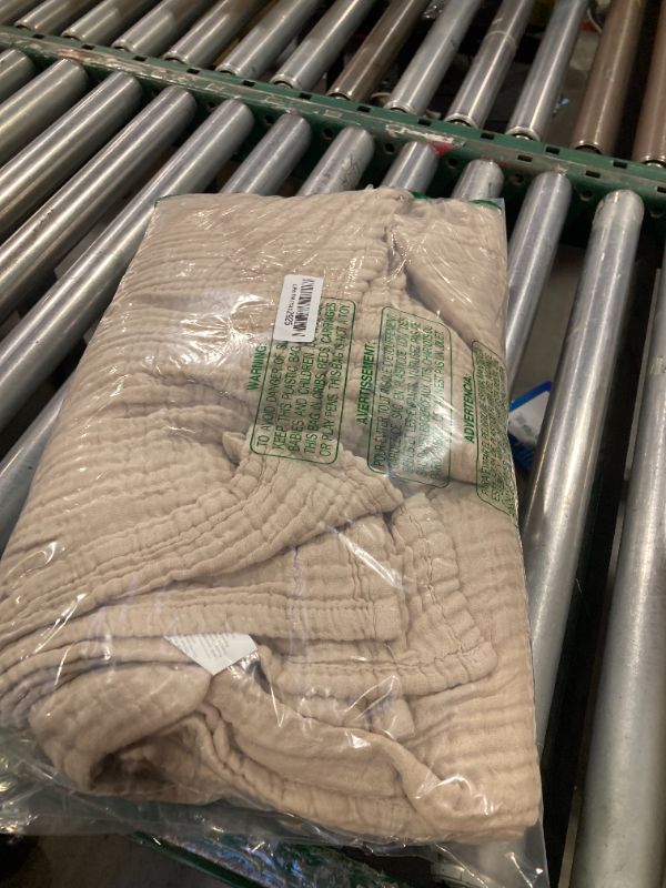 Photo 1 of 100% Cotton Muslin Blanket Queen 90" x 90", 6 Layers Breathable and Lightweight Cotton Throw Blanket for Bed, Soft Quilt Bedspread Coverlet, Gauze Blanket for Adults All Season, Beige Linen, Oatmeal