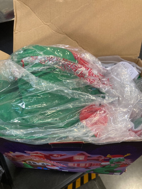 Photo 1 of 8ft Christmas Inflatables Dinosaur Outdoor Decorations with Bright LED and Disco Light, Santa Claus Riding Dinosaur Holding Gift Box, Outside Blow Up Decor for Xmas Holiday Party Yard Garden