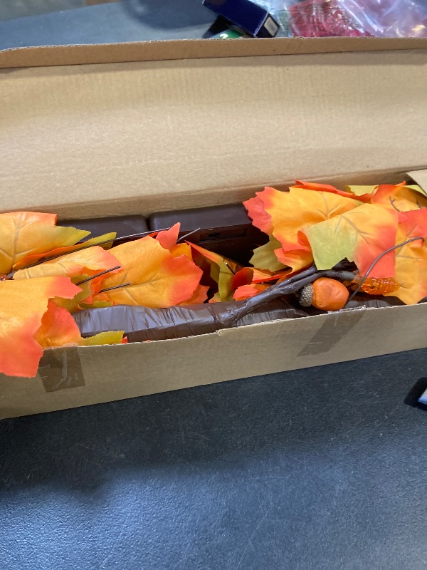 Photo 1 of 2 Pack 24 Inch Prelit Fall Maple Tree Fall Thanksgiving Decorations with 48 LEDs Battery Operated Timer Lighted Acorn Maple Artificial Tabletop Light Up Tree for Home Indoor Thanksgiving Table Decor
