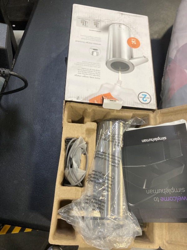 Photo 1 of simplehuman 14 oz. Touch-Free Rechargeable Sensor Liquid Soap Pump Dispenser, Brushed Stainless Steel