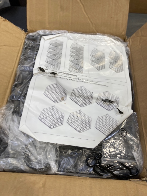 Photo 1 of 6 Tier Closet Hanging Organizer, Clothes Hanging Shelves with 4 Hanging Hooks 5 S Hooks, Wire Storage Basket Bins, for Clothing Sweaters Shoes Handbags Clutches Accessories Patent Design-Black