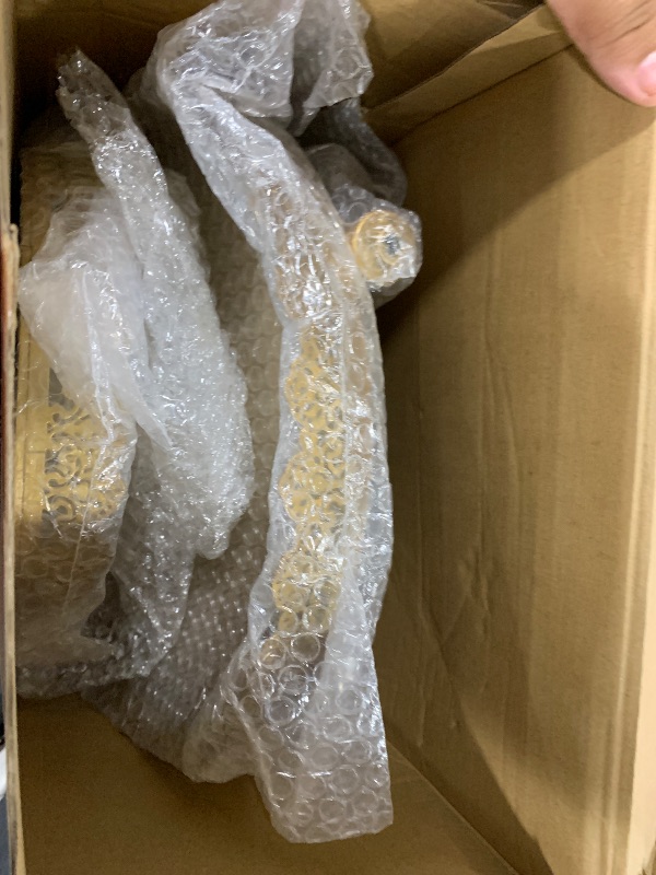 Photo 1 of 3 Pcs Cake Stand Set Round Cake Stand with Crystal Bling Pendants Dessert Table Display Set for Wedding Event Birthday Party Dessert Table(Gold)