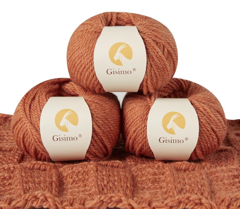 Photo 1 of 100% Merino Wool Yarn, 3-Ply Luxurious and Soft Yarn for Hand Knitting & Crocheting (Amber, 3Balls)