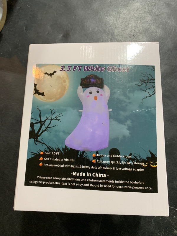 Photo 1 of 3.5FT Halloween Outdoor Inflatable Ghost Decoration Blow-up Decor Halloween Party Addition Inflatable White Apparition with LED Flashing Lights Indoor Outdoor Yard Graden Party Holiday Decor