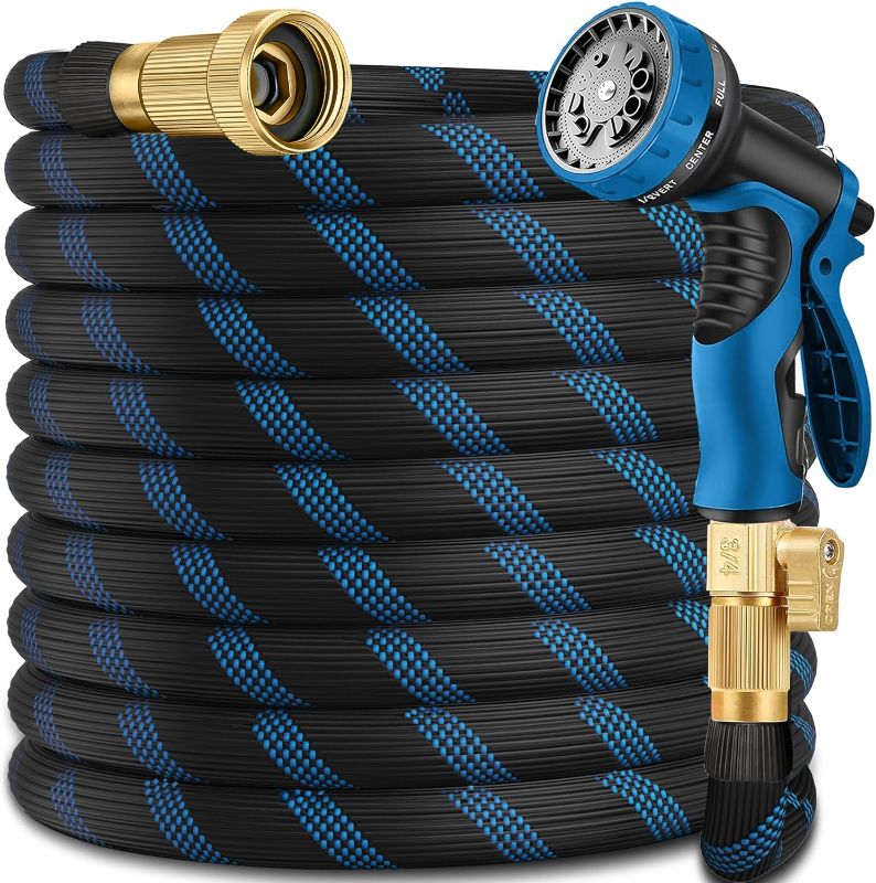 Photo 1 of 100ft Garden Hose - Water Hoses w/10 Function Spray Nozzle, 2025 New Superior Strength Flexible Hose, 3/4" Brass Connectors- Leakproof Lightweight Water Pipe for Gardening(Blue Black)