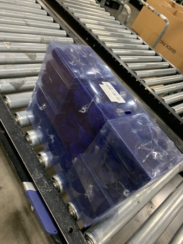 Photo 1 of 100Ct Navy Blue Velvet Ornaments for Christmas Tree, Shatterproof Flocked Christmas Ball Ornaments Plastic Assorted Xmas Decorations Bulk Set with Pre-Tied String for Holiday (Navy Blue)