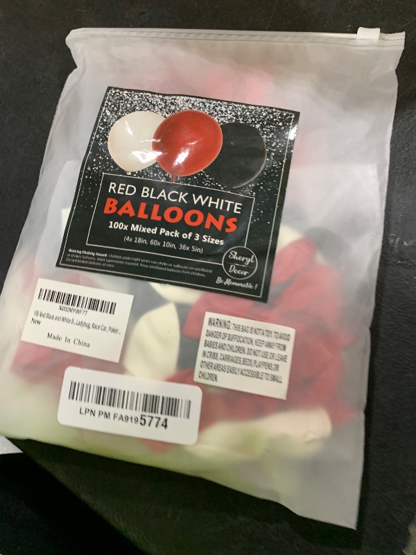 Photo 1 of 100 Red Black and White Balloons - Small & Large Red and Black Balloons Party Decorations Supplies Pack for Deadpool Birthday, Lumberjack Baby Shower, Graduation, Pirate, Ladybug, Race Car, Poker…