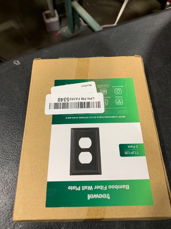 Photo 1 of 2-Pack Classic Beadboard Duplex Outlet Cover Plate, Decorative Matte Black Switch Plates and Outlet Covers, Natural Bamboo Fiber Wall Plates for Electrical Outlets, 1 Gang Receptacle Cover