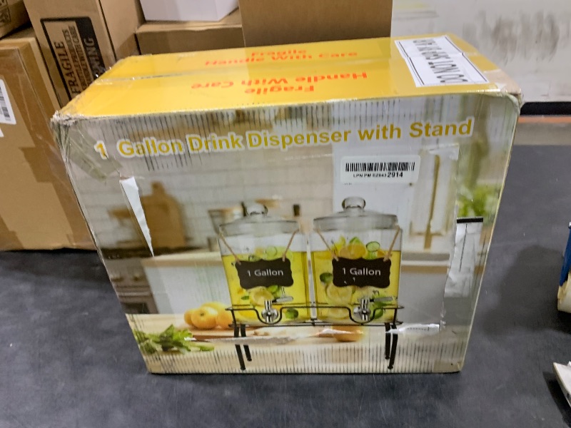 Photo 1 of 1 Gallon Glass Drink Dispenser Set of 2, Drink Dispensers for Parties, Beverage Dispenser with Stand, Glass Lid, 100% Leakproof Spigot, Ideal for Lemonade, Juice, Iced Tea, Laundry Detergent Dispenser