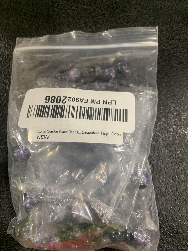 Photo 1 of 100Pcs 10mm Crackle Glass Beads for Jewelry Making - Round Spacer Crystal Beads Bulk, DIY Craft Supplies for Necklace Bracelet Earrings (Purple Black)