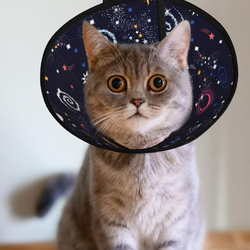 Photo 1 of ***STOCK PHOTO FOR REFERENCE. SIMILAR ITEM***
Space Milky Way Galaxy cat Cone Collar Adjustable Elizabethan Circle Kitten Dog Stop Licking Scratch After Surgery Protective Neck Cover. Pack of 2