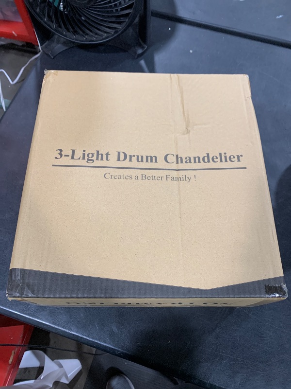 Photo 1 of 12.6'' Farmhouse Chandeliers for Dining Room, 3-Light Industrial Metal Hanging Light Fixture, Rustic Drum Pendant Light for Entryway Kitchen Foyer Bedroom, Black with Retro Wood Texture Interior