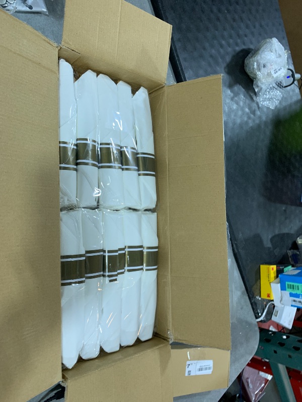 Photo 1 of 350 Pieces Black and Gold Plastic Plates with Disposable Silverware, Include 50 Dinner Plates 9”, 50 Dessert Plates 6.3”, 50 Black Cups 9 OZ, 50 Pre Rolled Napkins for New Year