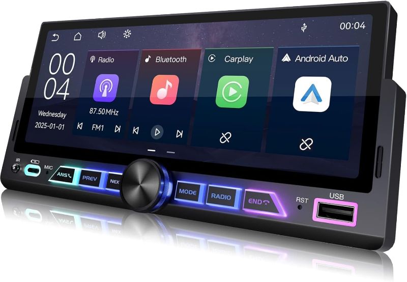 Photo 1 of ?SOOEMAKA? Single Din Car Stereo with Wireless Apple Carplay Android Auto,6.9 in IPS Touchscreen Radio with Type-C Fast Charge(QC/PD 3.0),ChromaFlow LED,AHD Reversing,DSP,Voice Control (US)
