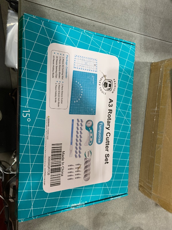 Photo 1 of Headley Tools Rotary Cutter Set - 45mm Fabric Cutter, 5 Extra Rotary Blades, A3 Cutting Mat, Quilting Ruler and Sewing Clips, Craft Knife Set, Ideal for Crafting, Sewing, Patchworking,Turquoise