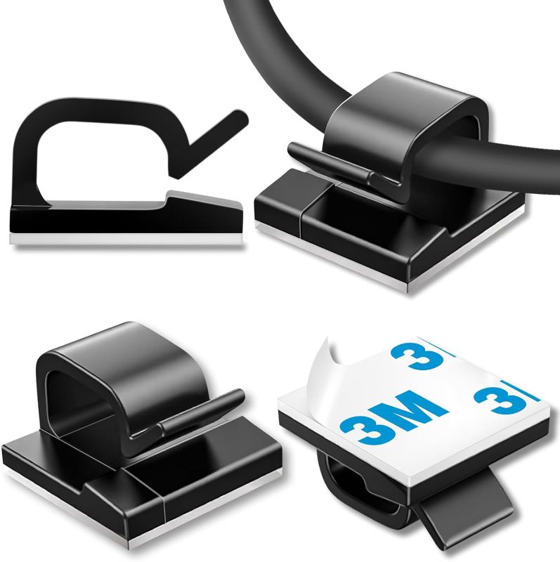 Photo 1 of 100 Pcs Cable Clips, Adhesive Cable Organizer Cord Holder Wire Clip Wire Management Self Adhesive Hooks Wire Holder for Office, Home (Black)
