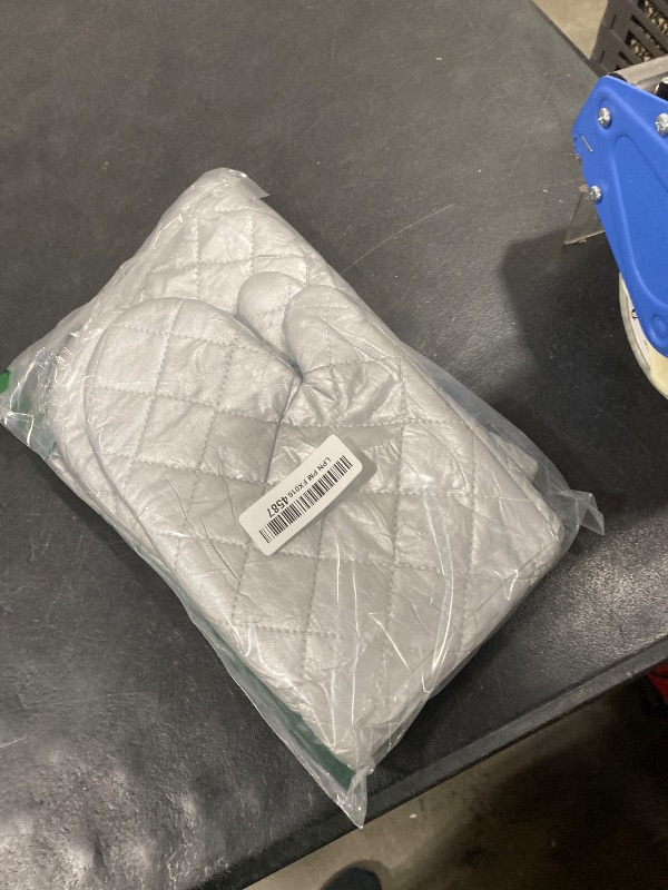 Photo 1 of Extra Long Oven Mitts Heat Resistant Cotton Lining Oven Thick Gloves Kitchen Food Service Mittens for Pot Holders Cooking Baking BBQ (24 Inch Silver -1pair)