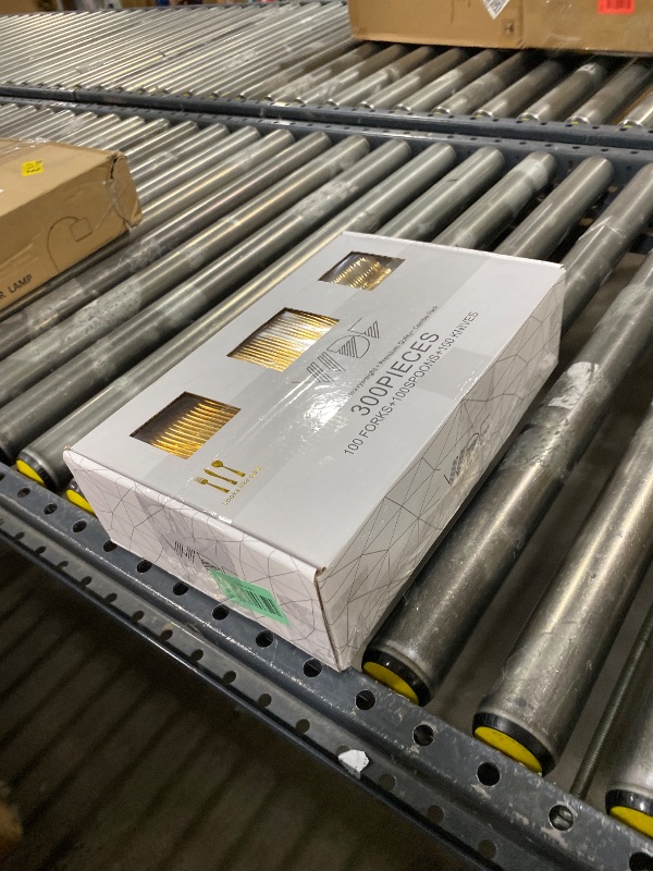 Photo 1 of WDF300 Pieces Gold Plastic Silverware - Heavy Duty Disposable Cutlery Set Plastic Gold Silverware Set Includes 100 Forks, 100 Spoons, 100 Knives for Party Valentine’s Day