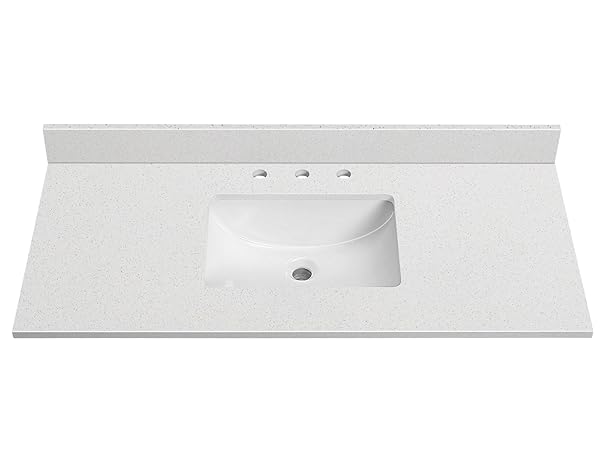 Photo 1 of River Vanity Top,with Undermount Single Middle Sink Vanity Top,with Two Sidesplash & One Backsplash,8 Inch Faucet Hole Spread Bathroom Vanity Sink Countertop