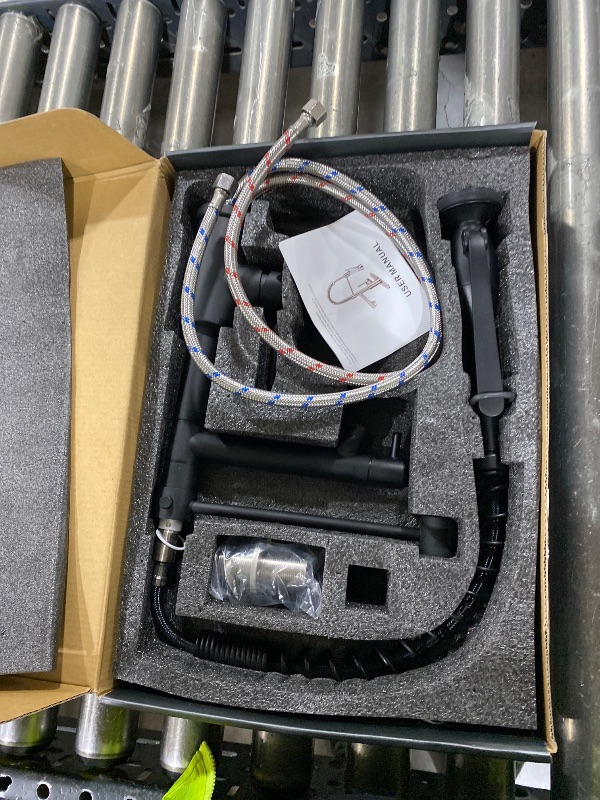 Photo 1 of RNDIOZD Kitchen Faucet with Pull Down Sprayer - Matte Black Single Handle Commercial Kitchen Faucets, 2-Spout Stainless Steel Spring Pull Out Kitchen Sink Faucet 1/3 Hole with Deck Plate