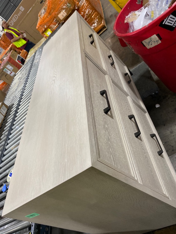 Photo 1 of  Wood Finish 6 Drawers Dresser with Black Handles and Raised Base Modern Storage Chest