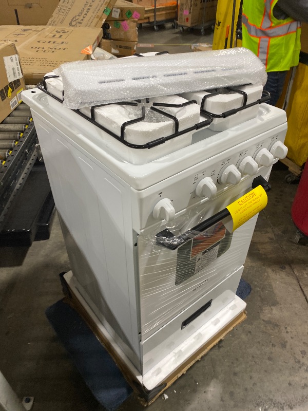 Photo 1 of Avanti Gas Range Oven, Compact Freestanding Design, 4 Sealed Burners with Electronic pop op Ignition, 2.1 Cu.Ft. Capacity Features Framed Glass Door Storage Drawer Broiler and Accessories, 20-Inch, White