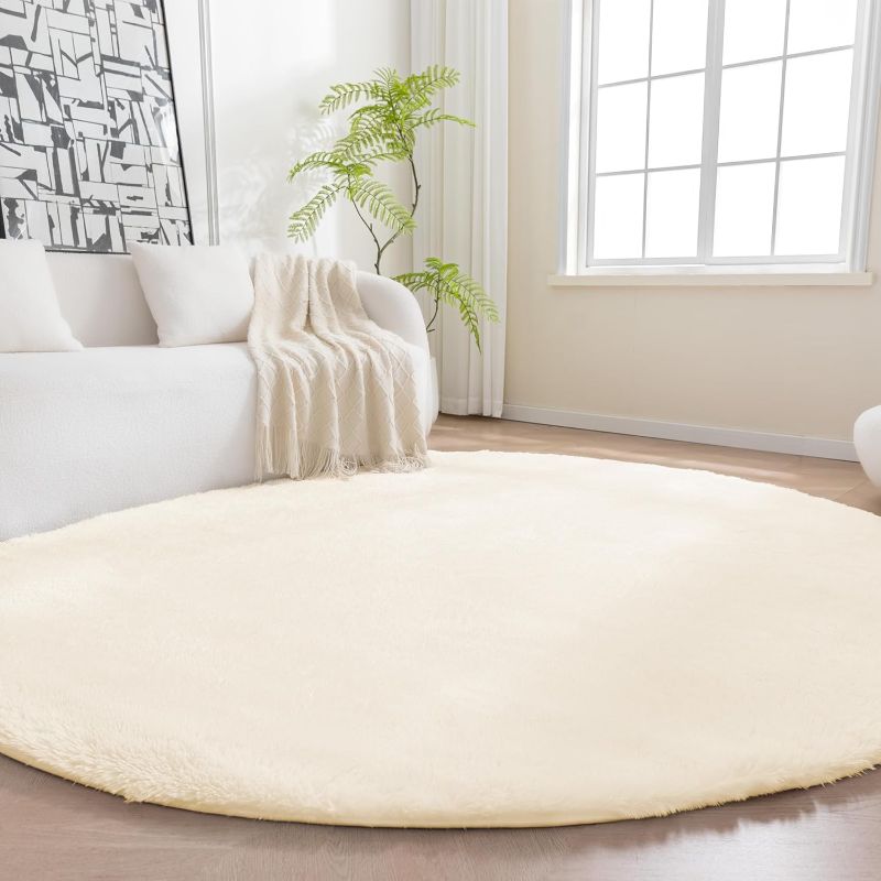 Photo 1 of Amazon Basics Fluffy Washable Round Area Rug, Circle Shaggy Carpet for Living Room, Bedroom, Nursery, 6'R, Beige