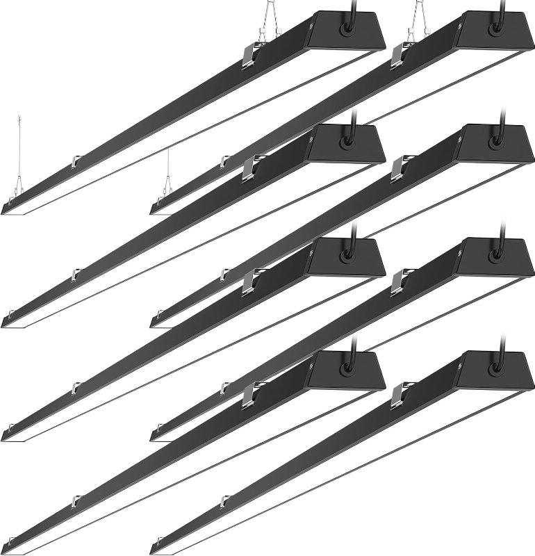 Photo 1 of 8FT LED Shop Light, 100W 12500lm, 5000K Daylight, Compact Black 8 Foot Commercial Lighting Fixtures for Workshops, Garage, Office, Surface/Suspension Mount, with 5FT Cord Switch, 8 Pack