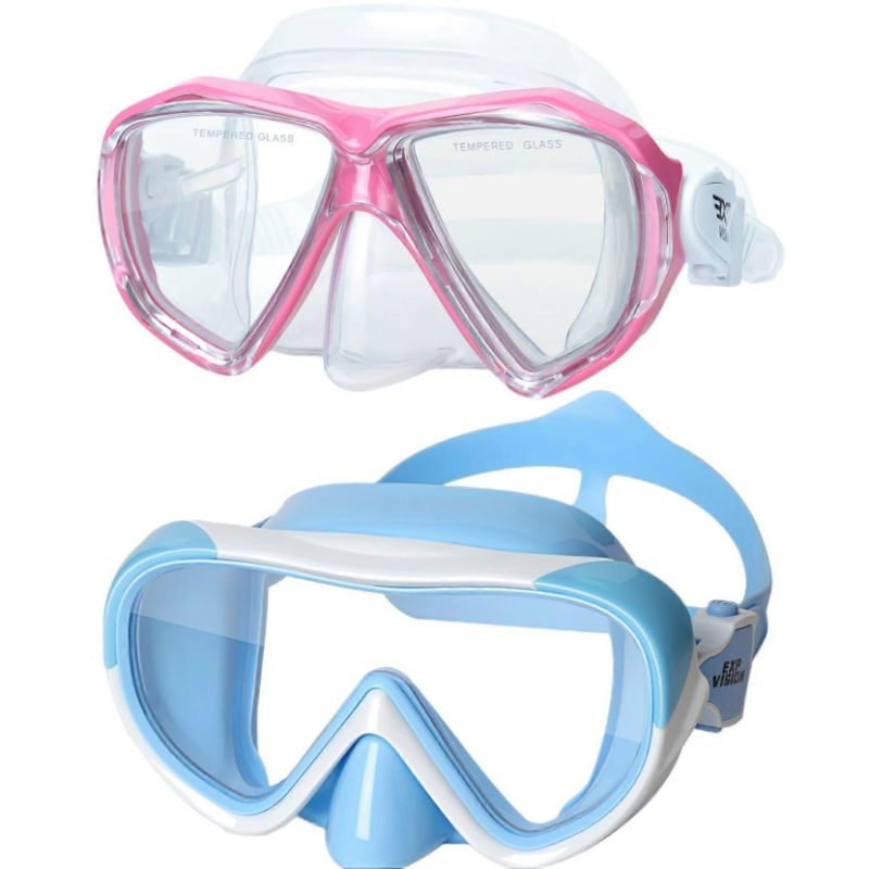Photo 1 of Kids' 2-Piece Diving Mask Set - Anti-Shatter PC Single Lens Mask & Tempered Glass Double Lens Goggles with Nose Cover for Ages 4-14
