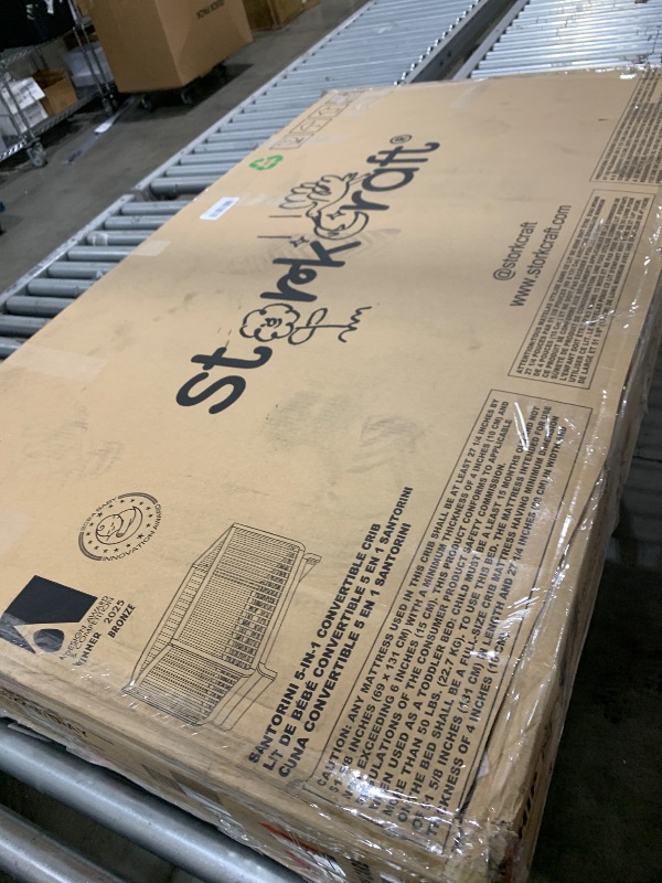 Photo 1 of Storkcraft Santorini Convertible Crib with Toddler Guardrail (Frosted Oat & Driftwood) – GREENGUARD Gold Certified, Toddler Bed Conversion Kit Included, 100% Solid Wood, Fits Standard Crib Mattress