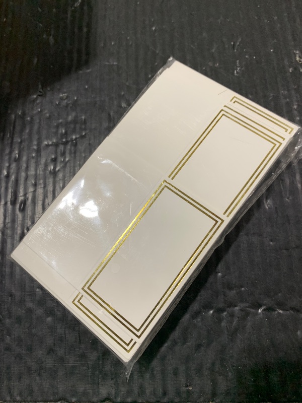 Photo 1 of 100-Pack Premium Place Cards for Table Setting with Double Gold Foil Border, 3.5" x 2" Name Cards for Wedding Seating, Buffet Food Labels & Dinner Parties, Thick Cardstock Tent Cards