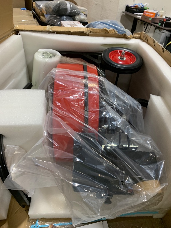 Photo 1 of 100FT 3/4 Inch Auto Feed Drain Cleaning Machine, Portable Electric Drain Auger with 6 Cutter & Air-Activated Foot Switch, Sewer Snake Drain Cleaner for 4" to 8" Pipes, Red