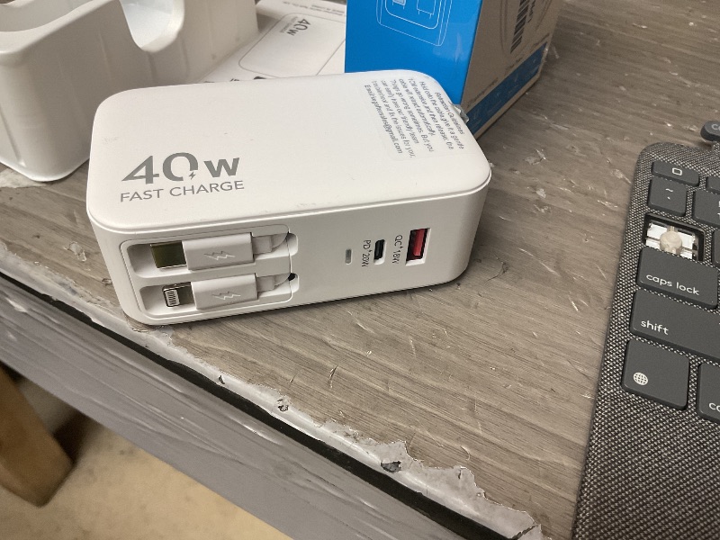 Photo 1 of 4-in-1 Retractable Gan Wall Charger Plug for iPhone 17 USB C,Travel Essentials Brick Multiport,3ft Lightening+ Type C Cables,40W Fast Charging Foldable Block for iPhone 17 Pro/16/15/14/13,iPad,Galaxy