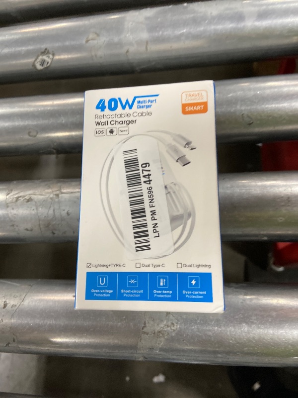 Photo 1 of 4-in-1 Retractable Gan Wall Charger Plug for iPhone 17 USB C,Travel Essentials Brick Multiport,3ft Lightening+ Type C Cables,40W Fast Charging Foldable Block for iPhone 17 Pro/16/15/14/13,iPad,Galaxy