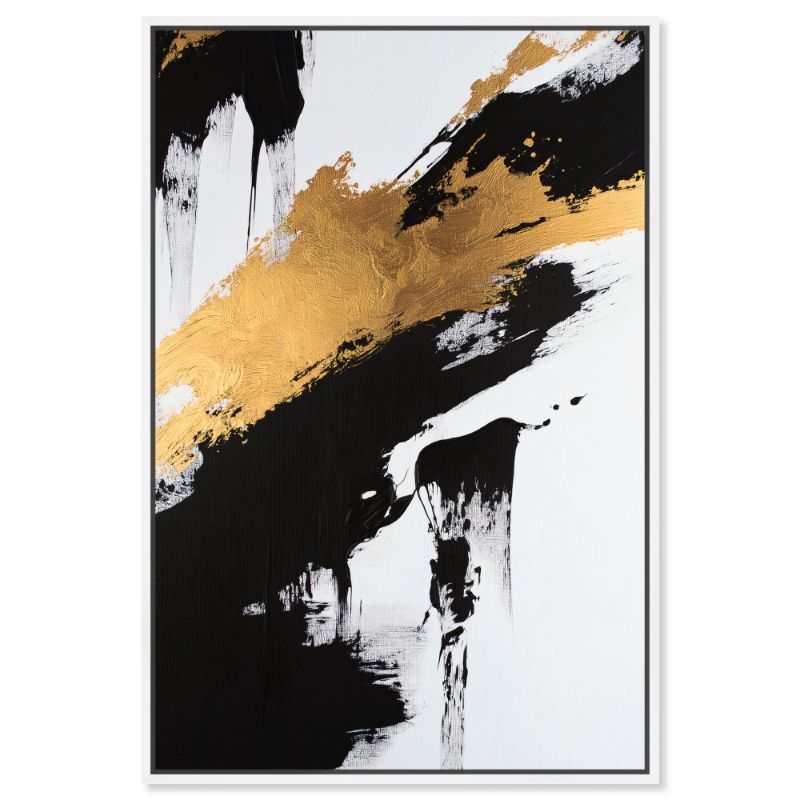 Photo 1 of Gleaming Strikes Canvas Gold Leaf Wall Art by Art Remedy, White Frame, 36" x 54"