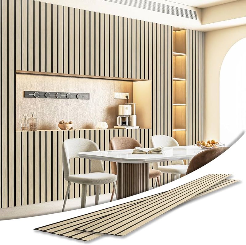 Photo 1 of Art3d 4-Pack Glue-On Herringbone Wainscoting Panel for Interior Wall Decor - 104 x 12 Inch Polystyrene Ultralight Slim Slat Wall Panels for Living Room Bedroom, Oak