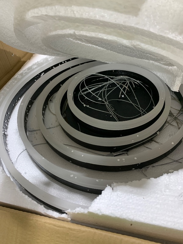 Photo 1 of AVIOLYX 5 Rings Modern LED Chandelier for Foyer, Black High Ceiling Chandeliers Dimmable Pendant Lighting with Remote Control for Dining Room Living Room Staircase(3000K-6500K D23.6)