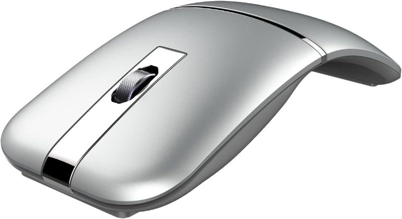 Photo 1 of Bluetooth Wireless Arc Travel Mouse, Dual Model (2.4G+BT5.1) Rotating Foldable Mouse for Microsoft, Rechargeable Slim Portable Mice for Laptop, Notebook, PC, MacBook, Chromebook - Silver
