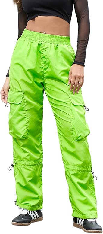 Photo 1 of  Parachute Pants Woman Drawstring Baggy Cargo Pant Rave Concert Outfits Quick Dry Jogger Sweatpants Medium
